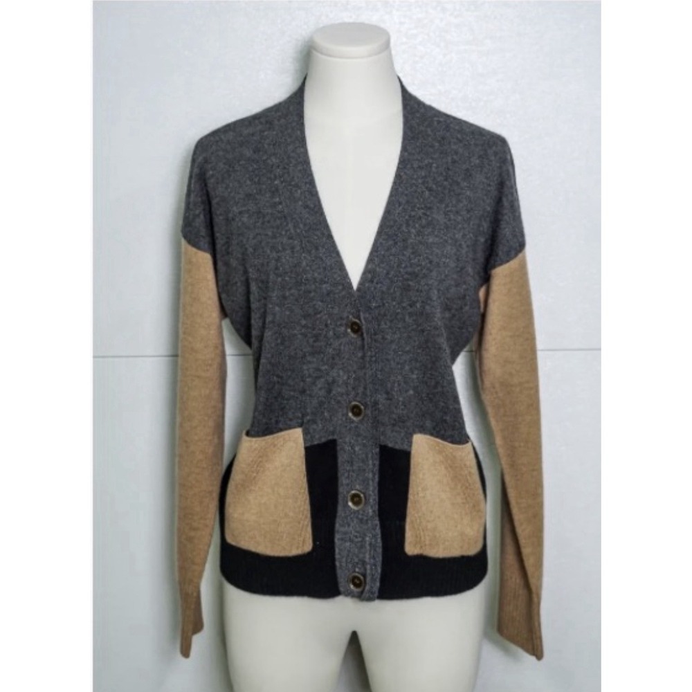 &Isla Beatrice Colorblock V-Neck Cashmere Cardigan Charcoal Multi Women's Small